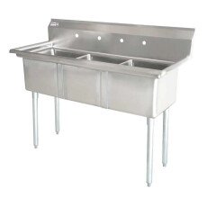 Omcan Three Tub Sink with 1.8″ Corner Drain and No Drain Board 24″ x 24″ x 14″ 22120