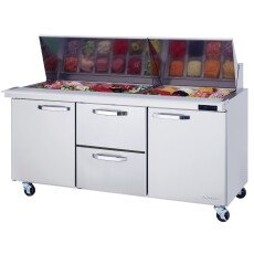 72" Mega Top Sandwich Prep Table Center Drawers Blue Air BLMT72-D2M-HC
