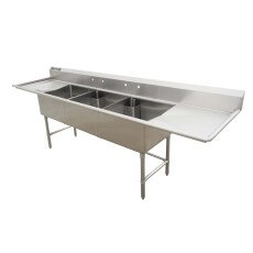 18" x 21" Corner Drain Three Compartment Sink With Both Drainboards TS1821-RL