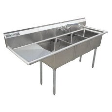18" x 21" Corner Drain Three Compartment Sink With Right Drainboard TS1821-R