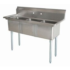 18" x 21" Corner Drain Three Compartment Sink With Left Drainboard TS1821-L