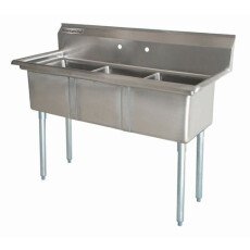 18" x 21" Corner Drain Three Compartment Sink With No Drainboards TS1821-0