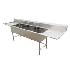 18" Corner Drain Three Compartment Sink With Both Drainboards TS1818-RL