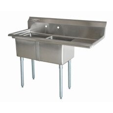 18" Corner Drain Two Compartment Sink With Right Drainboard DS1818-R