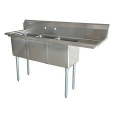 18" Corner Drain Three Compartment Sink With Right Drainboard TS1818-R