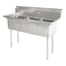New Commercial 3 Compartment SS Sink with Legs & Drain Baskets