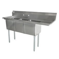 Clearance Omcan Stainless Steel 3 Compartment Sink on legs with Right Drain Board 22116-CL
